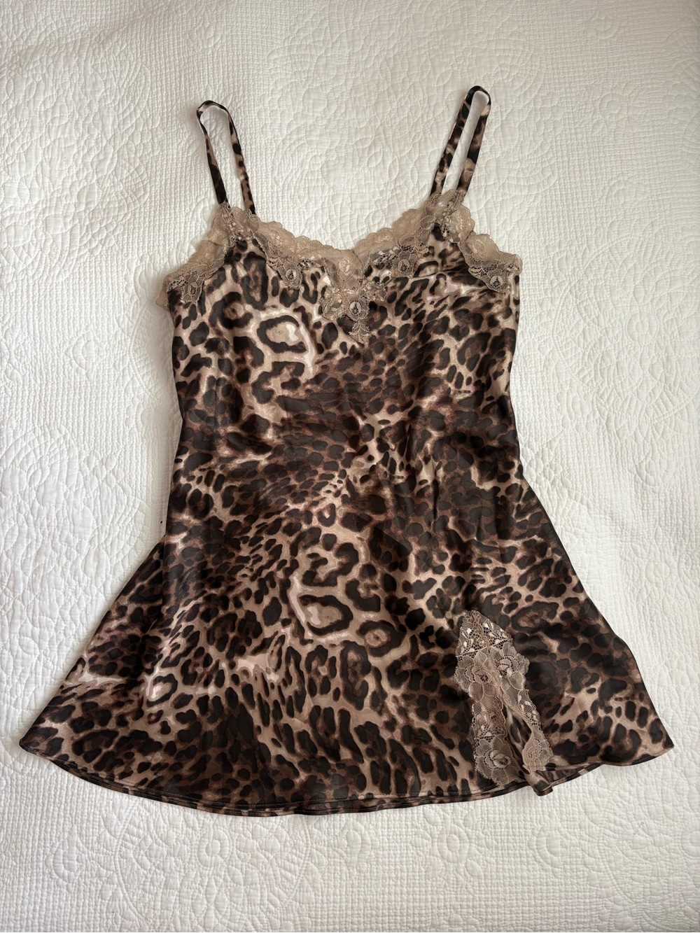 Vintage 2000s Leopard Cheetah Print Lace Trim Slip Dress